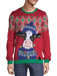 Holiday Time Men S Light Up Cow Ugly Christmas Sweater Walmart Com