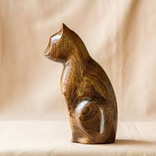 Wooden Cat Statue Wooden Cat Figurine Wood Carving Hand Carved Wooden Cat Cat Statue Wood Carving