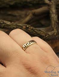 Men S Greek Wedding Band In 14k Yellow Gold Small Greek Etsy Gold Wedding Band Wedding Rings Engagement White Topaz Rings