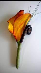 Diy Boutineer S Orange Calla Lily Fern Fiddle Head Fern Fiddleheads Are A Purple Brownish Color They Can Be Spendy An April Wedding Calla Lily Fern Bouquet