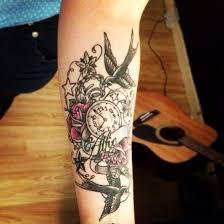 Forearm Bird And Rose Tattoo Rose Birds And Pocket Watch Forearm Tattoo Women Forearm Tattoos Forearm Tattoo