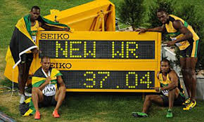 Australia has won its first gold medal of the olympic games in tokyo in the women's 4x100m freestyle relay in a new world record. Bolt Leads Jamaica To Stunning World Record In Controversial 4x100m Relay Final Daily Mail Online