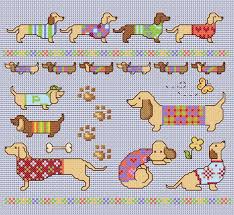 Animal paws cross stitch pattern, modern dog and cat design, cross stitch heart, easy embroidery, simple, quick. Dachshund Cross Stitch Patterns