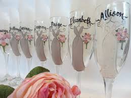 The Original Artist Of The Hand Painted Bridesmaid Champagne Glasses Bridal Glassware Br Bridal Glassware Bridal Party Wine Glasses Bridesmaid Wine Glasses