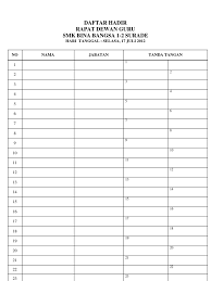 Dec 07, 2020 · download contoh format daftar hadir pertemuan atau rapat di ms. Daftar Hadir Rapat Dewan Guru