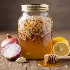 👉🏼 Grated ginger, onion, garlic, lemon juice, and honey. One teaspoon a day  starting on the 7th day. I'll give you the recipe, and you give us an "OK,"  so we know
