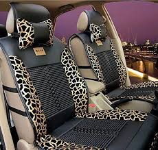 Moonet Universal Leopard Print Pu Leather Car Seat Covers Cushions Full Set 8pcs Black Gold Want Addit Car Seat Cover Sets Leather Car Seat Covers Car Seats