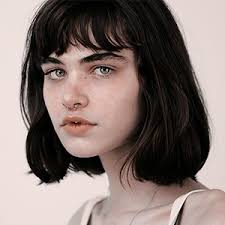 Girl Short Black Hair Bangs Green Eyes Freckles Thick Eyebrows Black Hair Green Eyes Black Hair Bangs Short Hair Styles