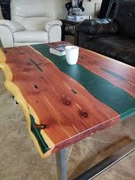 Attaching table legs with a dowel jig. Aromatic Red Cedar Live Edge Epoxy River Coffee Table Dark Ocean Green River Steel Legs Put A One Of A Kind Coffee Table Custom Coffee Table Wood Table Diy