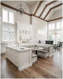 Luxurious open kitchen design with gloss cabinets and wood flooring give your kitchen a brand new look with this amazing open layout. 83 Luxury Open Kitchen Designs With Living Room Popular In 2020 35 Booth Seating In Kitchen Kitchen Island With Seating Built In Seating
