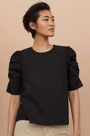 Puff Sleeved Blouse Black Ladies H M Gb Short Hair Styles Short Wigs Short Hairstyles For Women