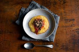 Soft Anson Mills Polenta With Wild Mushrooms And Tomato Sauce By Martha Rose Shulman Marinara Sauce Recipe Sauce Recipes Stuffed Mushrooms
