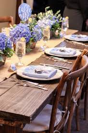 Pantones Color Of The Year Serenity Inspired Tablescape Love The Soft Blue Paired With The Dark Wood Farmers Tab Farmers Table Table Style Color Of The Year