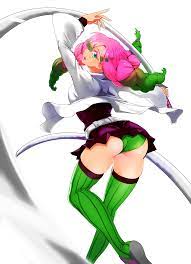 arched back big ass braided hair demon slayer feet out of frame  female female only green eyes green panties haori kanroji mitsuri kimetsu  no yaiba long hair looking at