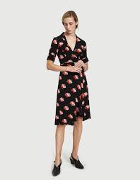 Ganni Harley Crepe Wrap Dress In Black Black Wrap Dress Wrap Dress Flare Skirt