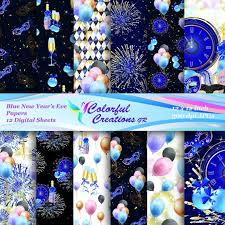 New Years Eve Digital Papers Blue Gold New Year Bundle New Etsy Digital Paper Digital Decorations Digital Stamps