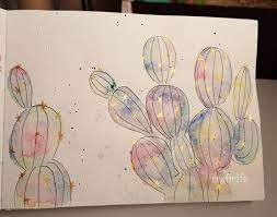 وانهيت رسمة الصبار وطبعا اضفت عليها شوك ذهبي استخدمت ألوان دانيال سميث اتعب وأنا اوصف جمال الاوان ra art painting humanoid sketch