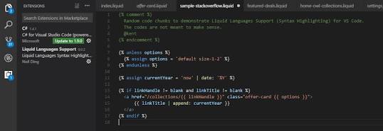 Typical Liquid syntax structure in a code editor, AI generated