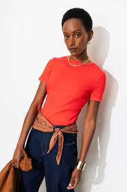 T-shirt en jersey côtelé Femme - Groseille