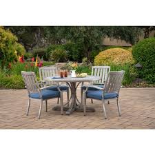 Foremost Casual Tanglewood 5 Piece Aluminum Outdoor Dining Set With Texture Blue Cushions Outdoor Dining Set Patio Dining Set 5 Piece Dining Set