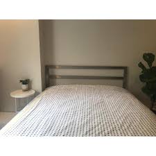 Iron and zinc alloy with brushed nickel finish. West Elm Metal Bed Frame W Brushed Nickel Headboard Aptdeco