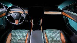My only criticism of the model 3 interior is the wood dash piece: Vilner Blings Tesla Model 3 Interior With Houndstooth And Turquoise