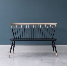 Ercol Love Seat Bench With Backrest Black Natural Wood Made In Design Uk