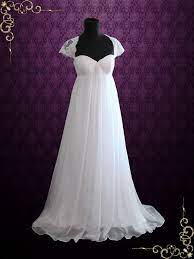 Find the perfect wedding dress for your big day. Beach Empire Soft Chiffon Wedding Dress With Cap Sleeves And Keyhole B