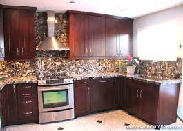 Medium Sized Kitchen Burgundy Stained Cabinets Wide Framed Flat Panel Doors Modern Gr Kitchen Room Design Transitional Style Kitchen Kitchen And Bath Design