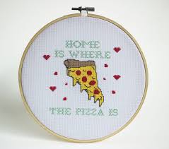 Use your needle (or a pin) to poke through both sheets of paper everywhere you'll want to stitch the design (each of the 4 corners of every cross stitch x). Pattern Home Is Where The Pizza Is Cross Stitch Housewarming Etsy In 2021 Simple Cross Stitch Cross Stitch Fonts Cross Stitch