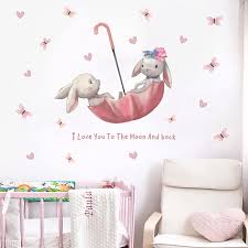Cartoon Rabbit Butterfly Umbrella Bunny Wall Stickers For Kids Room Baby Room Decor Wall Decals Room Interior Bajas Aliexpress