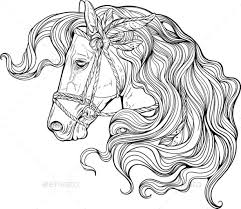 Portrait Of A Horse With Long Decorated Mane Horse Tattoo Design Horse Tattoo Horse Drawings