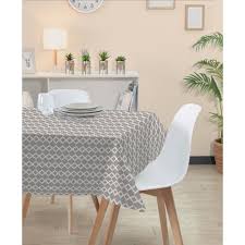Nappe Rectangulaire Toile Ciree Blanc Taupe Design Graphique Nappe Linge De Table Linge De Maison Gifi