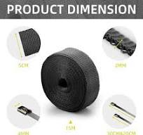 2" X 50' Black Exhaust Heat Wrap Roll For Motorcycle Fiberglass Heat Shield  Tape With Stainless Ties