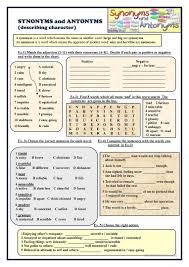 Click to see our best video content. Synonyms And Antonyms Describing Character English Esl Worksheets For Distance Learning And Physical Classrooms