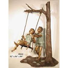 Boy Pushing Girl On Swing Statue Longhorn Statue Bronze Statue