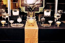 Black And Gold Candy Bar 15 Fun And Fancy Great Gatsby Party Decor Ideas Entertaining Diva From House To Home Great Gatsby Themed Party Great Gatsby Party Gatsby Themed Party