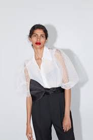 Zara Female Organza Blouse With Full Sleeves White Xxl Modetrends Modestil Damenblusen