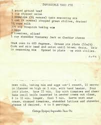 Bisquick Impossible Taco Pie Impossible Taco Pie A Vintage Typed Recipe Card For Impossible Taco Pie Serve With Sour Cream Chopped Tomatoes Shredded Let Taco Pie Vintage Recipes Tacos