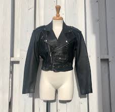 Vintage Black Leather Motorcycle Jacket Leather Biker Jacket Cropped Shorter Length Belted Wilson Leather Size Extra Small Small 80s Leather Motorcycle Jacket Black Leather Motorcycle Jacket Black Leather Biker Jacket
