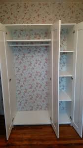 I Wallpapered The Back Of This Ikea Brimnes Wardrobe To Add Some Vintage Charm Ikea Hacks Vintage Ikea Brimnes Wardrobe Brimnes Wardrobe Wardrobe Organisation
