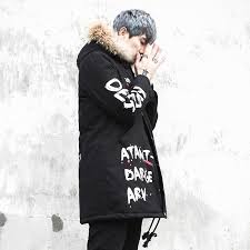 Waliicorners Winter Men New Graffiti Print Fur Collar Hooded Cotton Parkas Jacket Windproof Coats Street Hip Hop Long Padded Thick Outerwear Waliicorner S Store