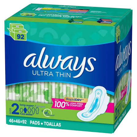 Always Ultra Thin Pads Size 2 Super Long Absorbency Unscented with Wings  (92 ct) HSA/FSA Eligible - Walmart.com