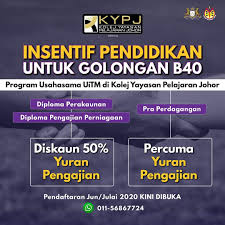Maybe you would like to learn more about one of these? Kolej Yayasan Pelajaran Johor On Twitter Rebut Peluang Bantuan Insentif Pendidikan B40 Untuk Program Pengajian Usahasama Uitm Di Kypj Selangkah Mara Menuju Cita Cita Anda Pendaftaran Jun Julai 2020 Kini Dibuka