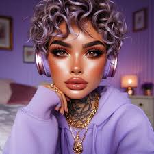 Which girl is your favorite? ✨ (Just change up the colors and hairstyles in  the prompt) a dark skin beauty with sculpted eyebrows, big lashes, smokey  eyeshadow, brown and pink ombre glossy