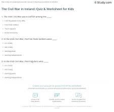 Published march 2, 2015 at 5:27pm. The Civil War In Ireland Quiz Worksheet For Kids Study Com