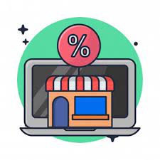 Discount E Commerce With Laptop Happy New Year Banner Marketing Set Flat Icons Set