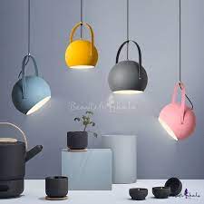 Metal Dome Suspension Light Simple Macaron Restaurant Children Room 1 Light Pendant Light Colorful Pendant Light Glass Pendant Light Chandelier Lighting Bedroom