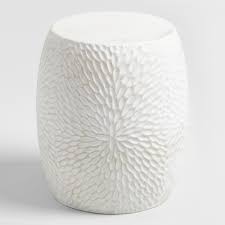 Black And White Ceramic Garden Stool Handcrafted Of White Ceramic In The Mekong Delta Of Vietnam Our Premium Mariela Outdoor Stool Features An Eclec Outdoor Stools Outdoor Patio Decor Patio Decor