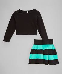 Crop Top Cute Birthday Outfits For 12 Year Olds American Kids Mint Black Crop Top High Waist Skirt Toddler Girls Crop Top Outfits Skirts For Kids Tween Fashion